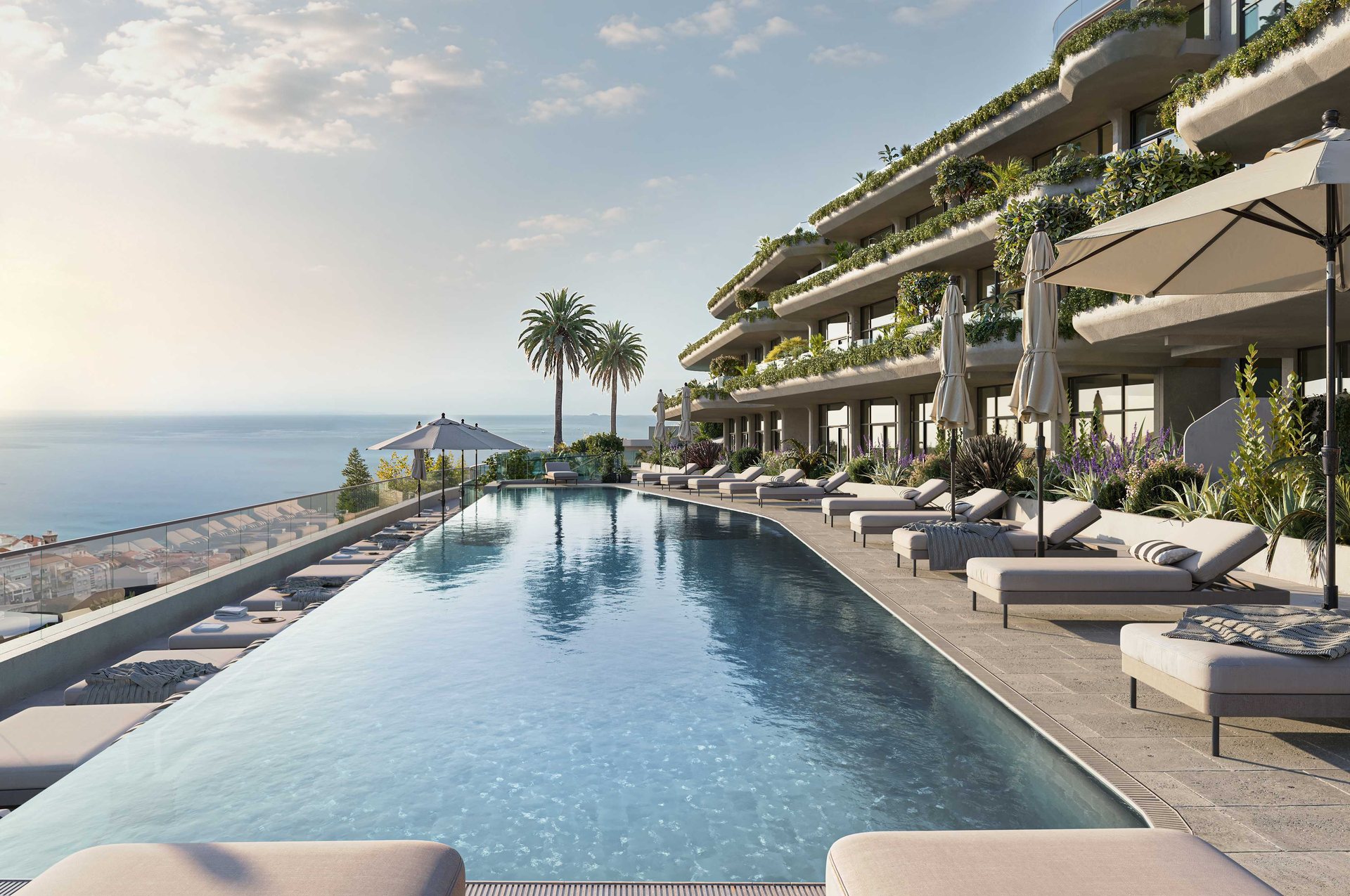 Infinity pool with an ocean view at Sunny Hills