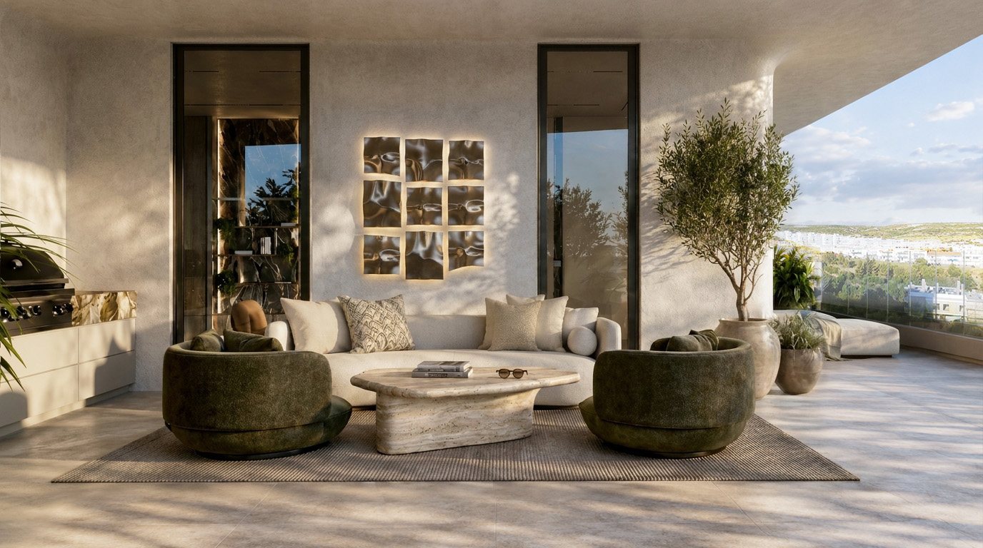 Terrace lounge of a Sunny Hills apartment