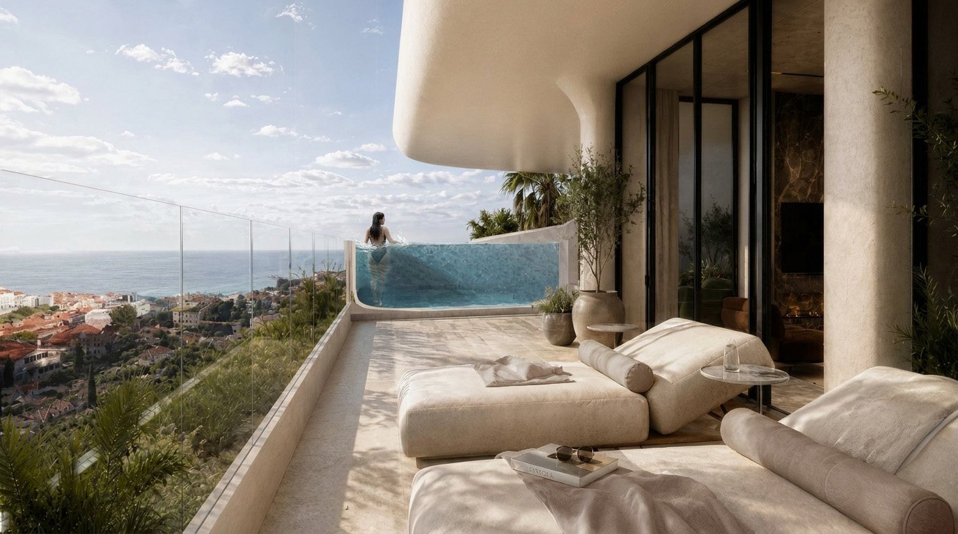 Private terrace with a plunge pool and ocean view